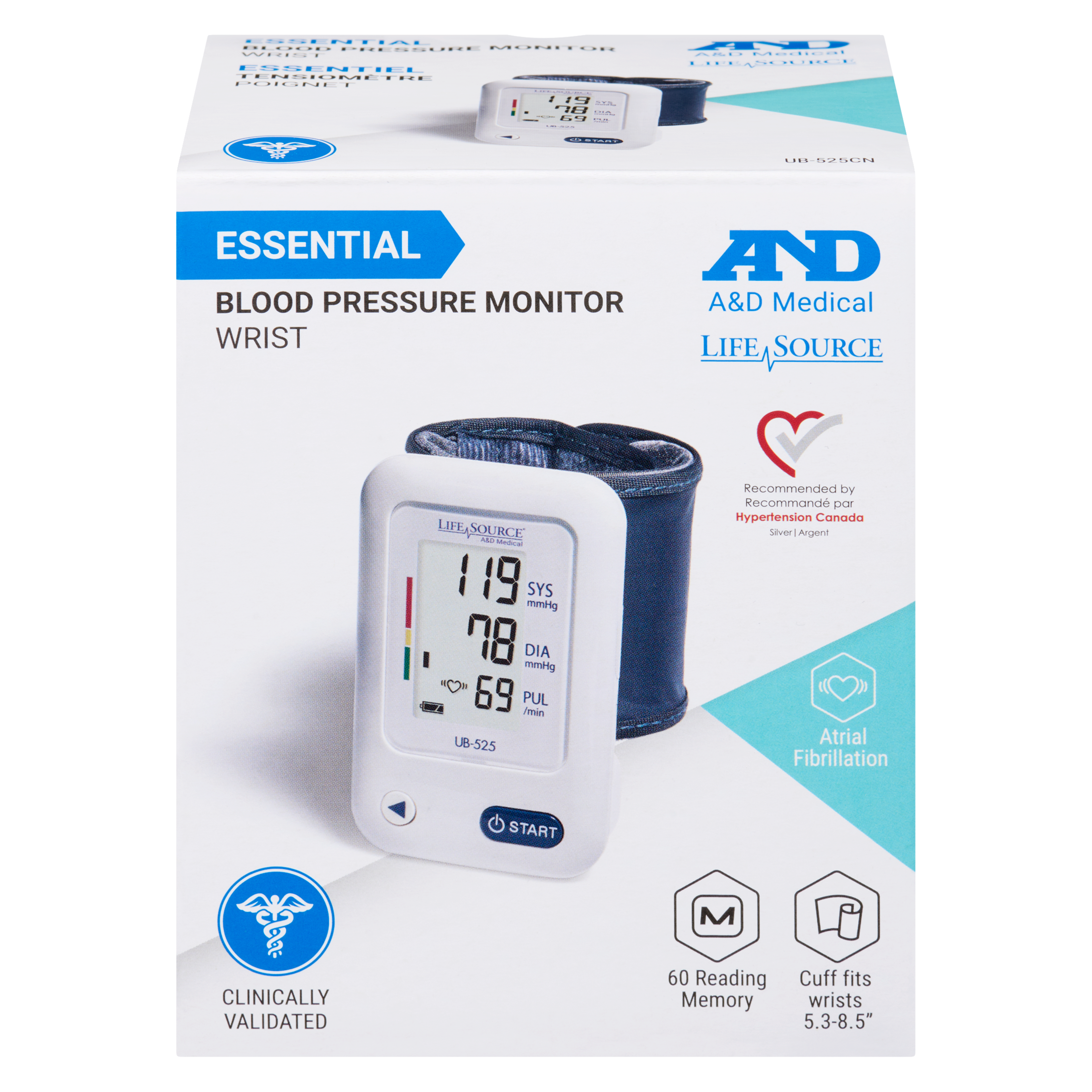 A&D Medical Blood Pressure Monitor Essential Wrist Cuff Fits Wrists 5.3-8.5"