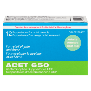 Acet Acetaminophen Suppositories USP Adults 650 mg 12 Suppositories
