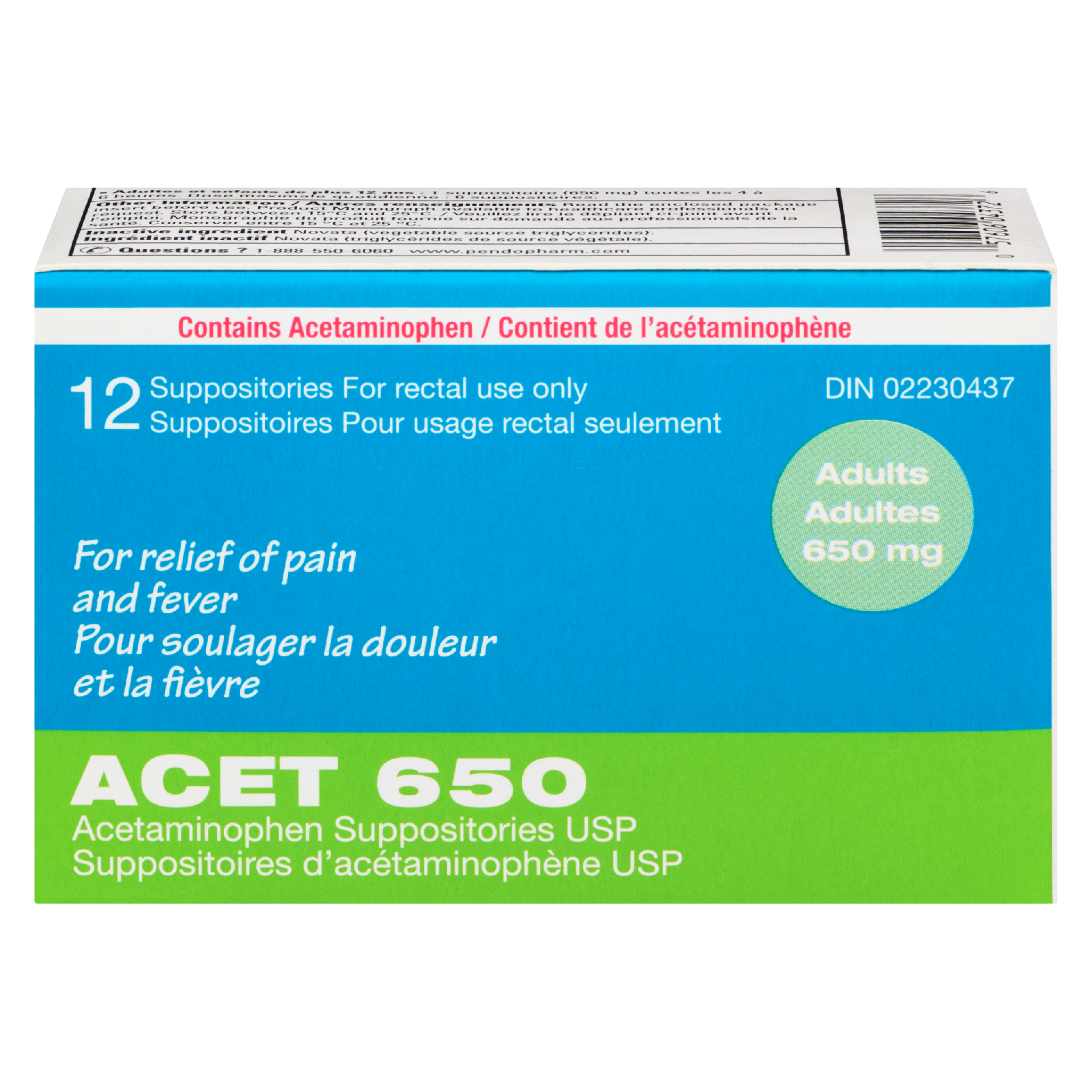Acet Acetaminophen Suppositories USP Adults 650 mg 12 Suppositories
