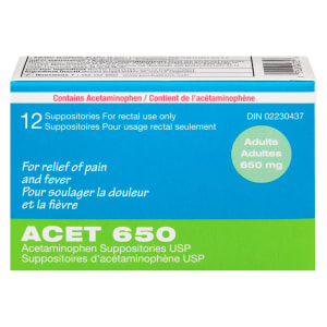 Acet Acetaminophen Suppositories USP Adults 650 mg 12 Suppositories