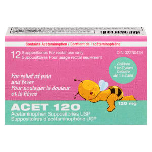Acet Acetaminophen Suppositories USP Children 1 to 2 Years 120 mg 12 Suppositories