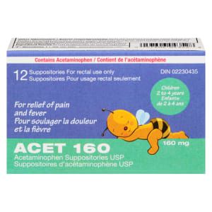 Acet Acetaminophen Suppositories USP Children 2 to 4 Years 160 mg 12 Suppositories