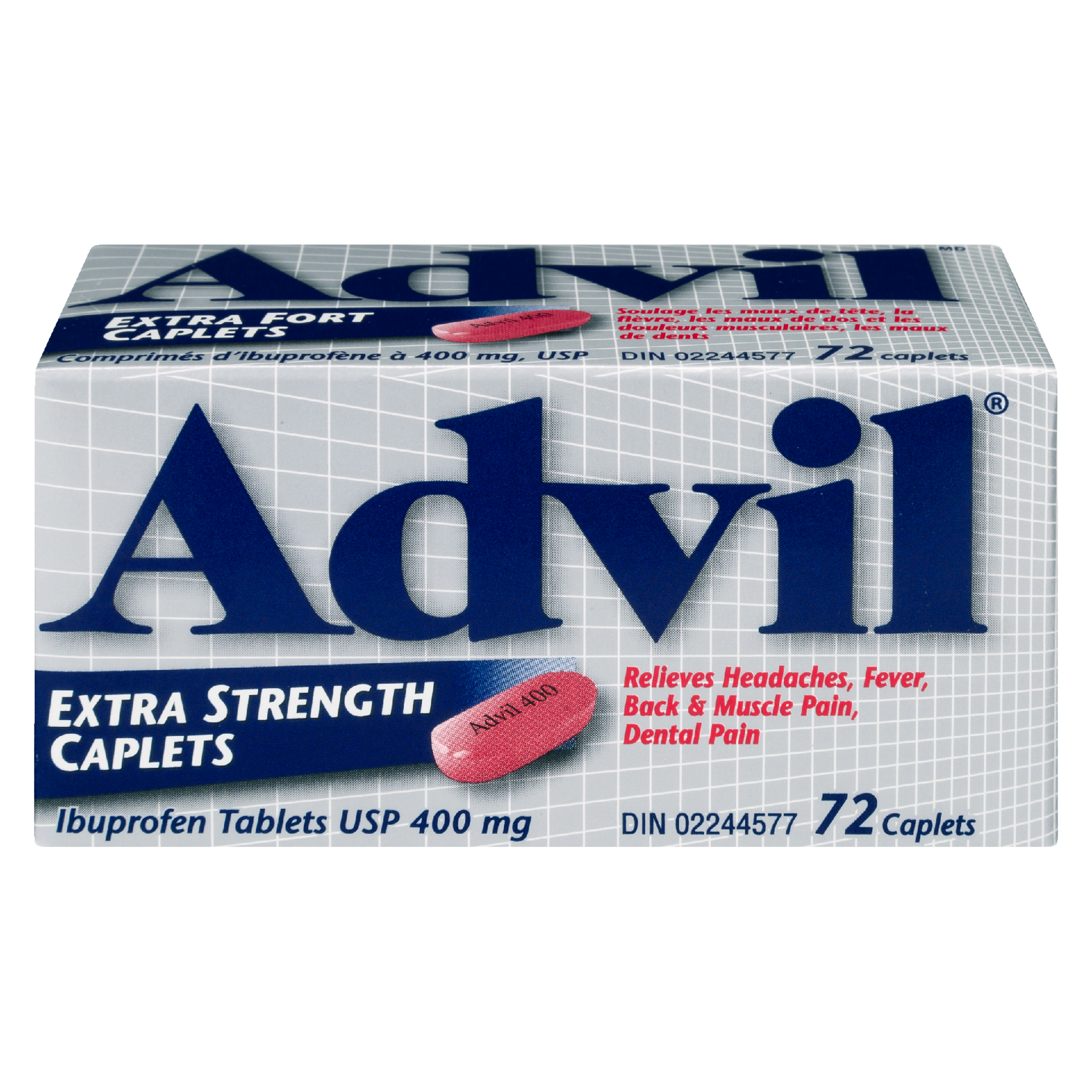 Advil Ibuprofen Tablets USP 400 mg Extra Strength Caplets 72 Caplets