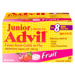 Advil Junior Strength Ibuprofen Tablets USP 100 mg Fruit Ages 2 to 12 20 Chewable Tablets
