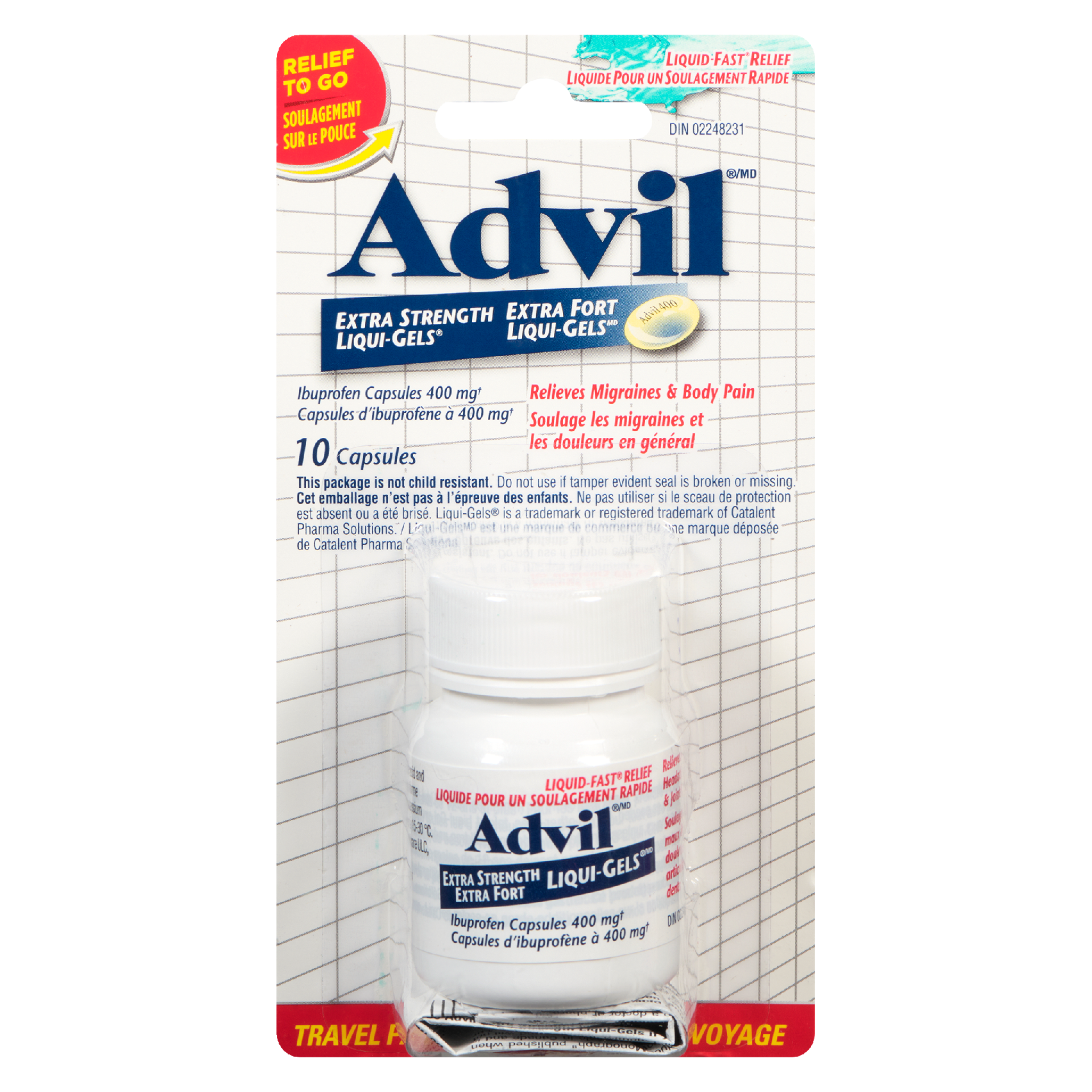 Advil Liqui-Gels Ibuprofen Capsules 400 mg Extra Strength Travel Pack 10 Capsules