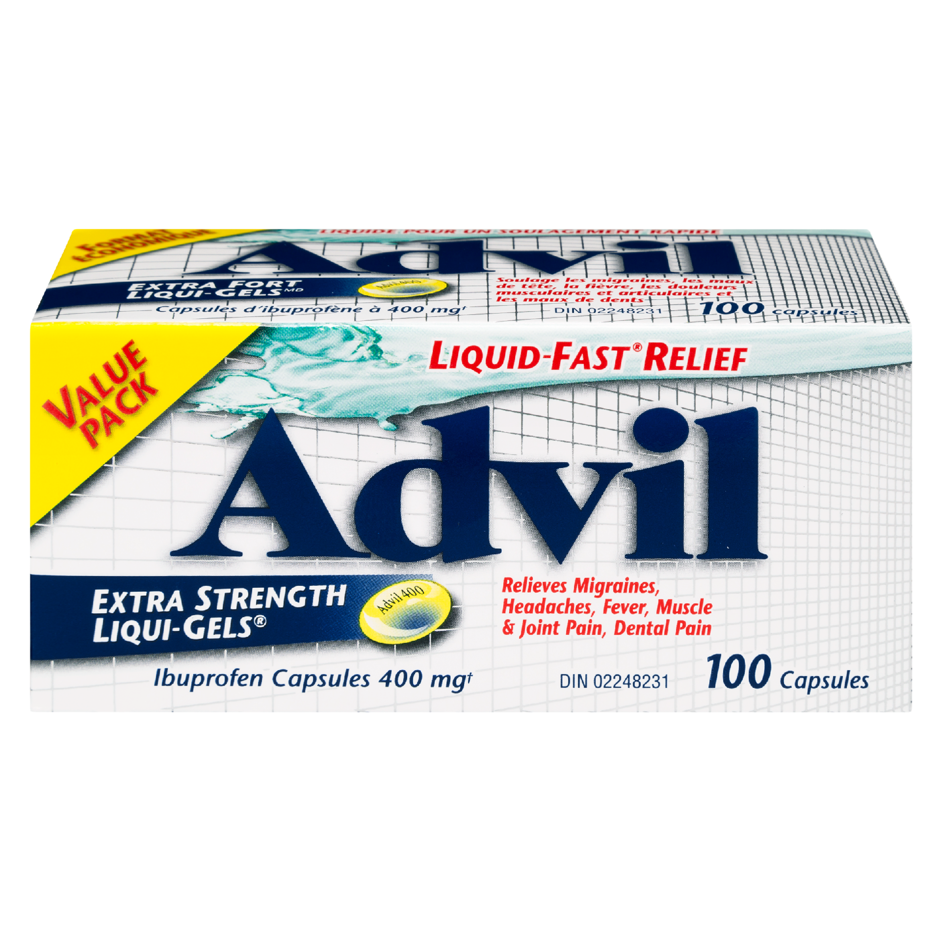 Advil Liqui-Gels Ibuprofen Capsules 400 mg Extra Strength Value Pack 100 Capsules