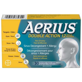 Aerius Dual Action 12 Hour Non Drowsy Allergy and Sinus 30 Tablets