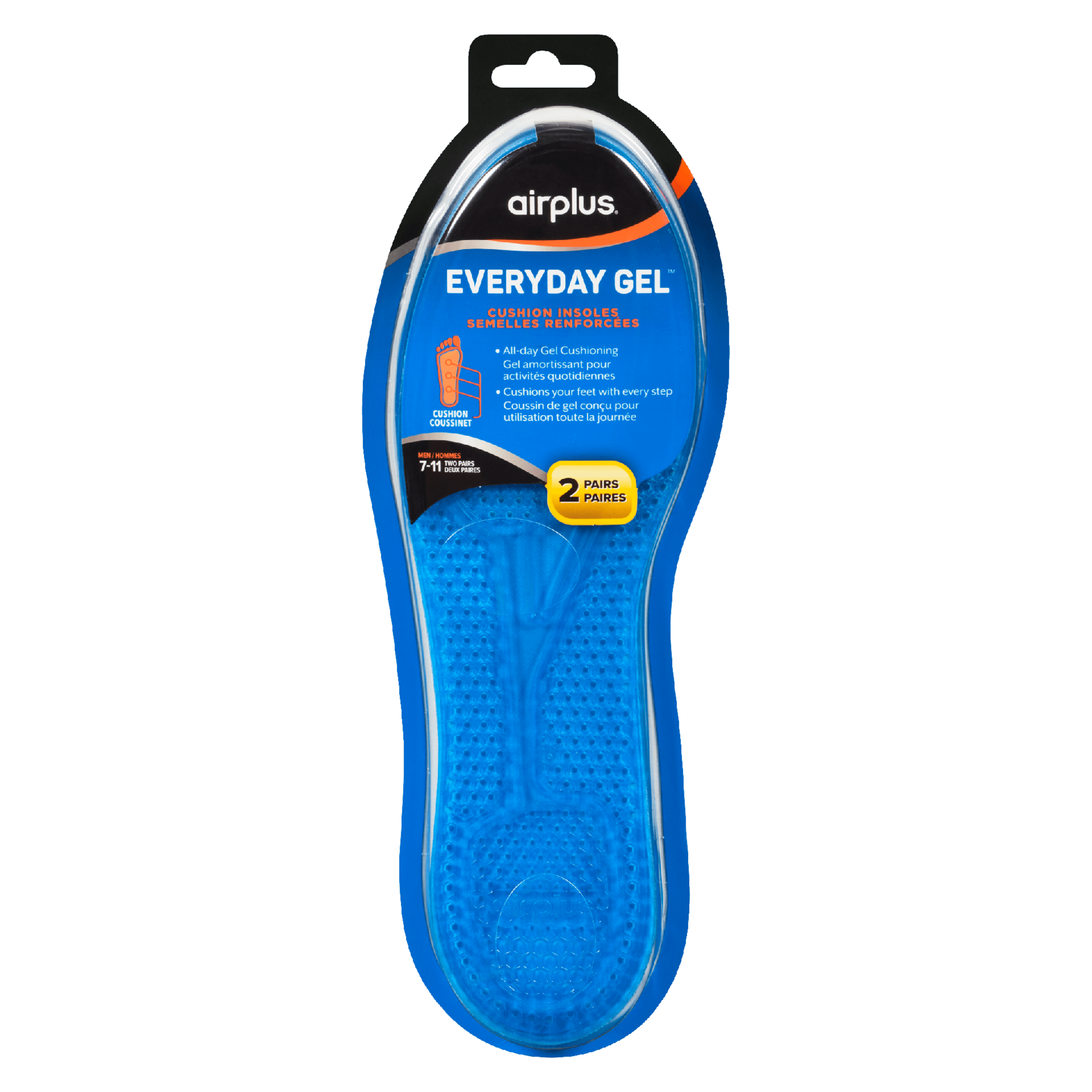 Airplus Everyday Gel Cushion Insoles Men 7-11 2 Pairs
