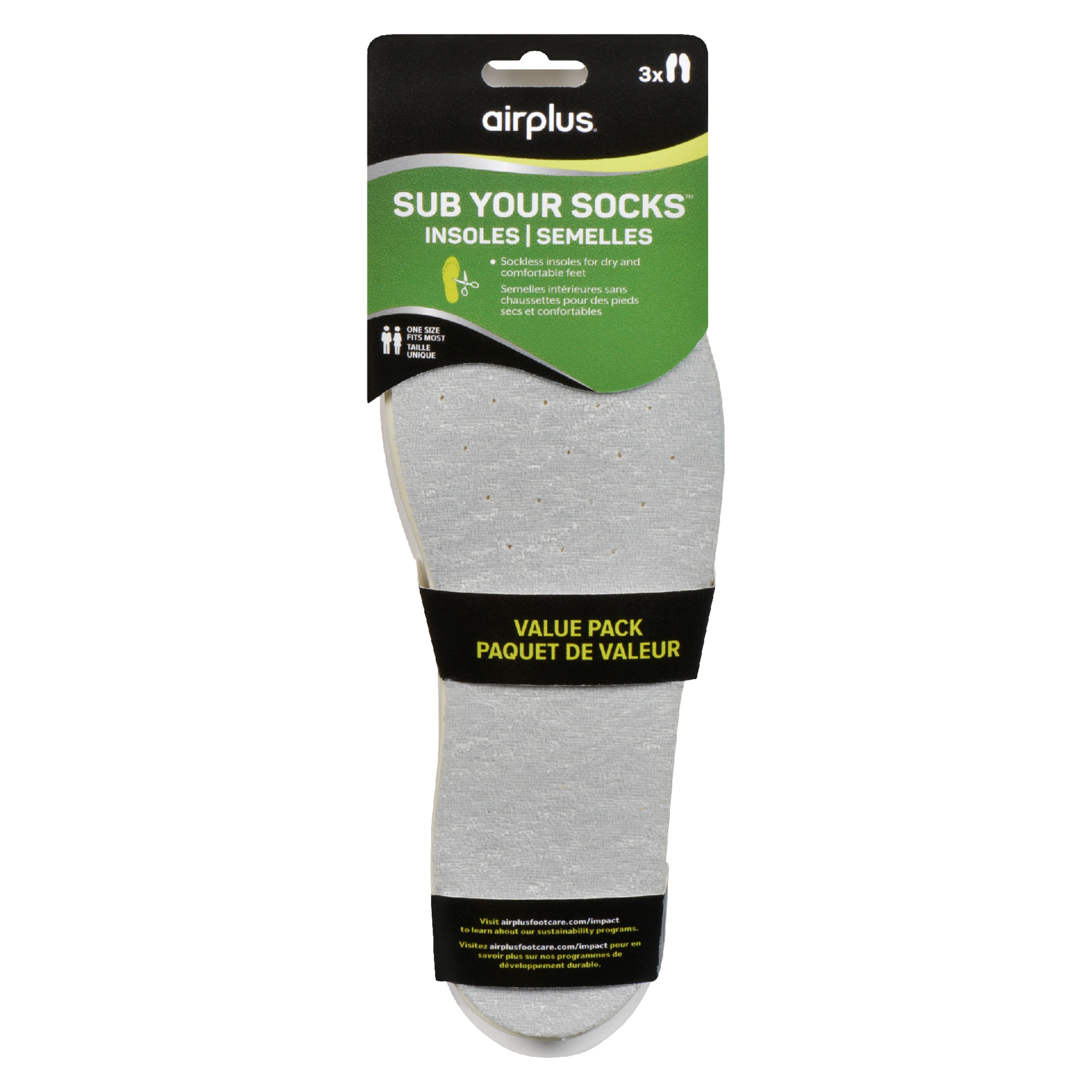Airplus Sub Your Socks Insoles One Size Fits Most Value Pack