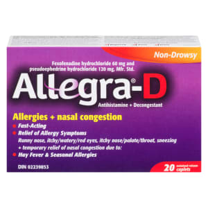Allegra-D Antihistamine + Decongestant 20 Sustained-Release Caplets