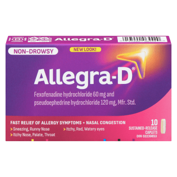Allegra-D Fexofenadine Hydrochloride 60 mg and Pseudoephedrine Hydrochloride 120 mg, Mfr. Std. Non-Drowsy 10 Sustained-Release Caplets