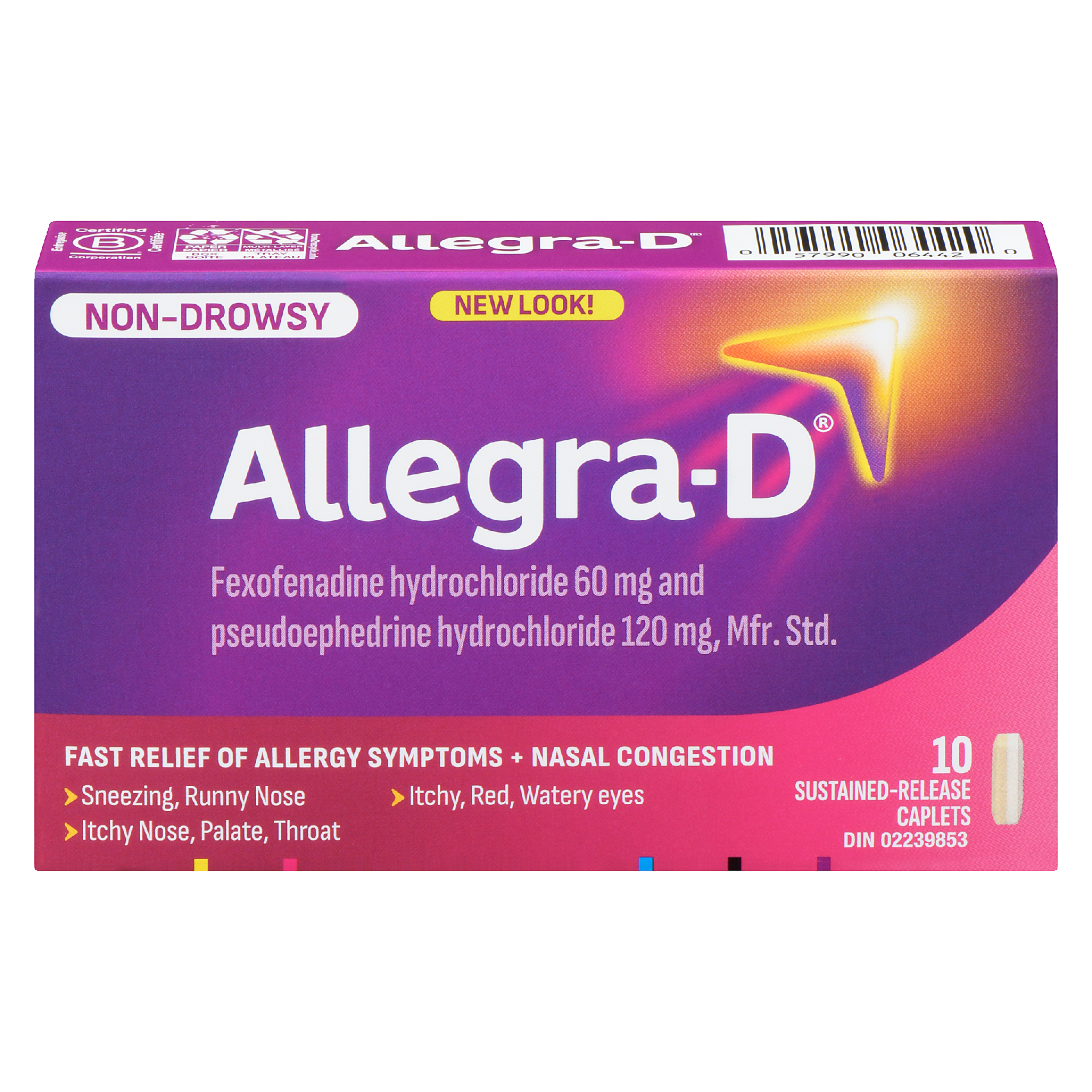 Allegra-D Fexofenadine Hydrochloride 60 mg and Pseudoephedrine Hydrochloride 120 mg, Mfr. Std. Non-Drowsy 10 Sustained-Release Caplets