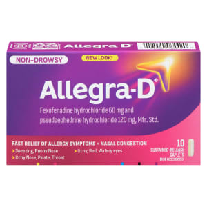Allegra-D Fexofenadine Hydrochloride 60 mg and Pseudoephedrine Hydrochloride 120 mg, Mfr. Std. Non-Drowsy 10 Sustained-Release Caplets