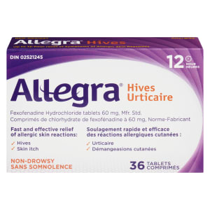 Allegra Hives Fexofanadine Hydrochloride Tablets 60 mg, Mfr. Std. 12 Hours Non-Drowsy 36 Tablets