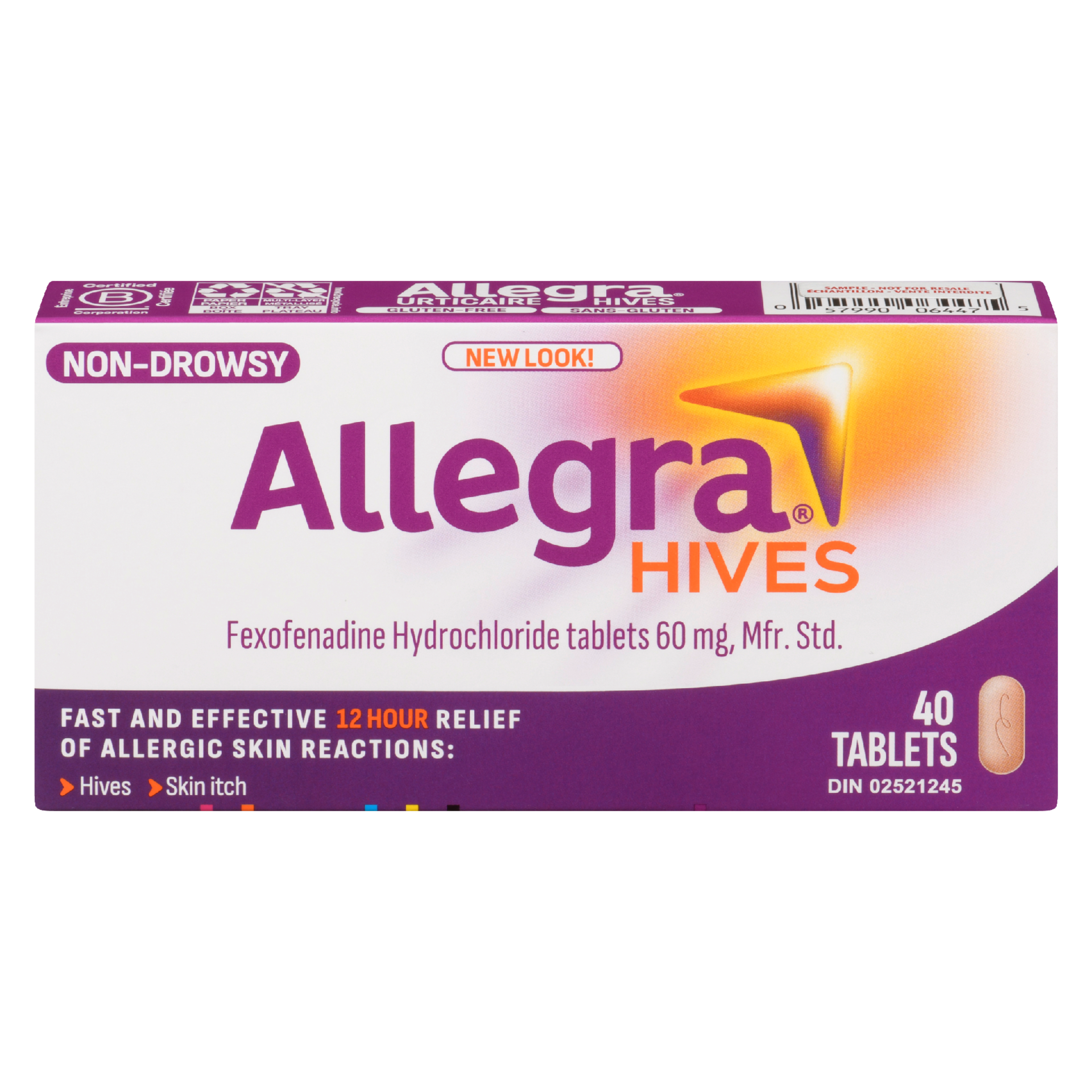 Allegra Hives Fexofenadine Hydrochloride Tablets 60 mg, Mfr. Std. Non-Drowsy 40 Tablets