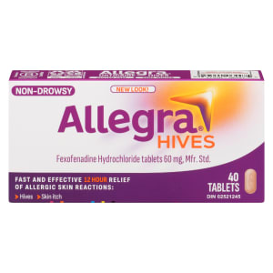 Allegra Hives Fexofenadine Hydrochloride Tablets 60 mg, Mfr. Std. Non-Drowsy 40 Tablets