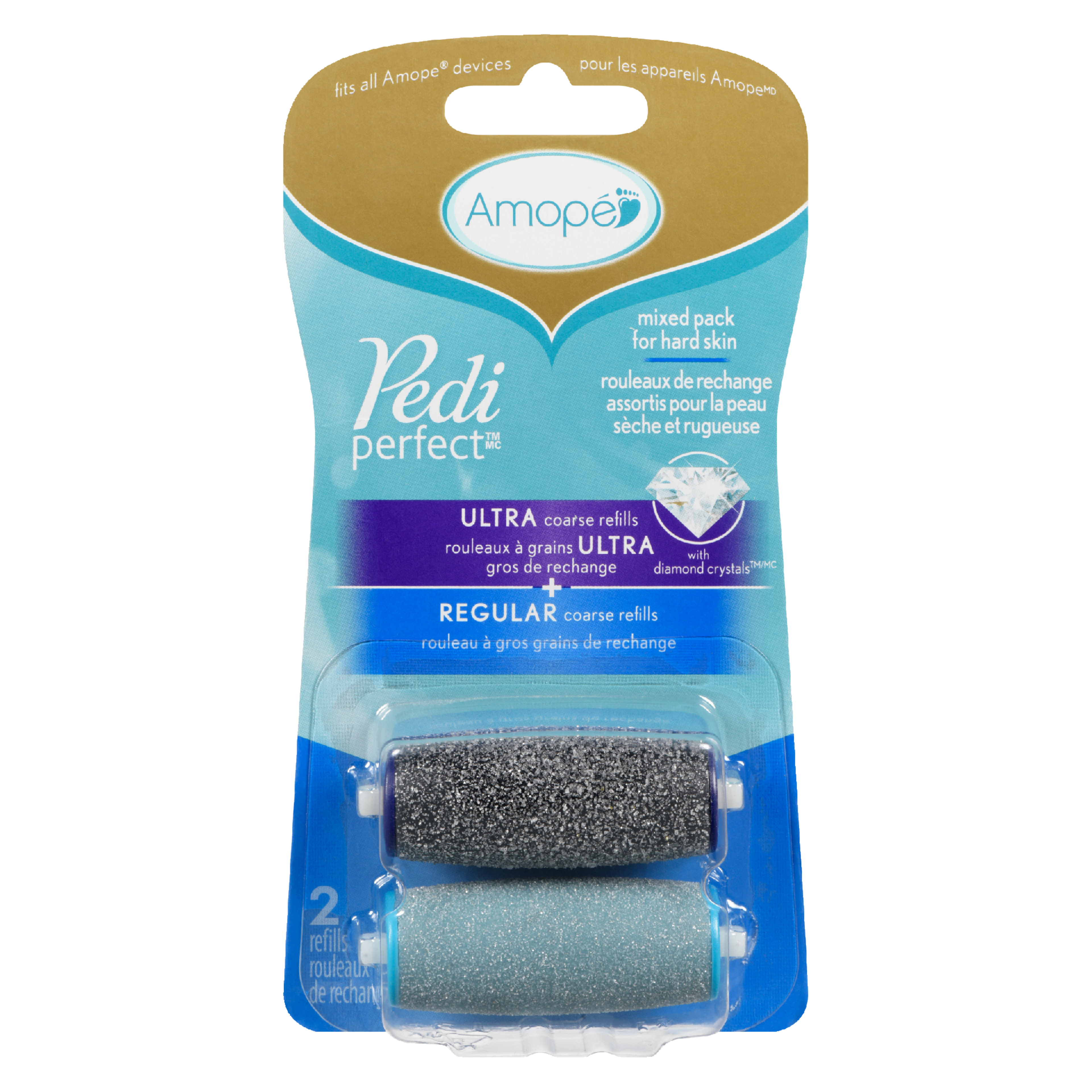 Amopé Pedi Perfect 2 Replacement Roller Heads with Diamond Crystals
