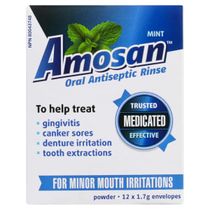Amosan Mint Oral Antiseptic Rinse Powder 12 x 1.7 g Envelopes