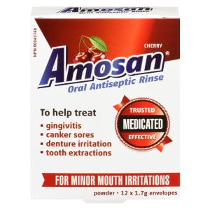 Amosan Oral Antiseptic Rinse Powder Cherry 12 Envelopes x 1.7 g