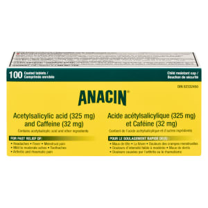Anacin Acetylsalicylic Acid (325 mg) and Caffeine (32 mg) 100 Coated Tablets