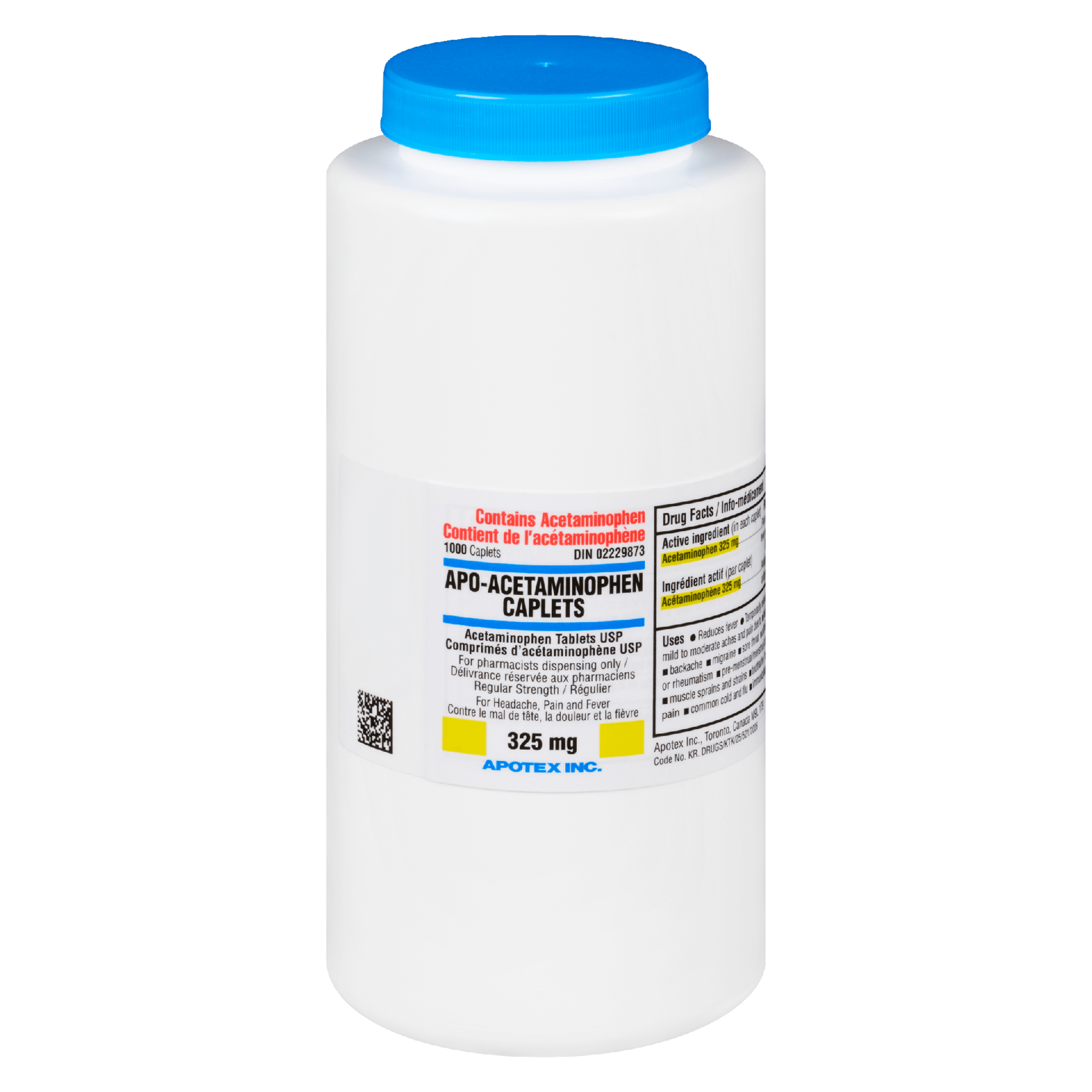 Apotex Apo-Acetaminophen Caplets Regular Strength 325 mg 1000 Caplets
