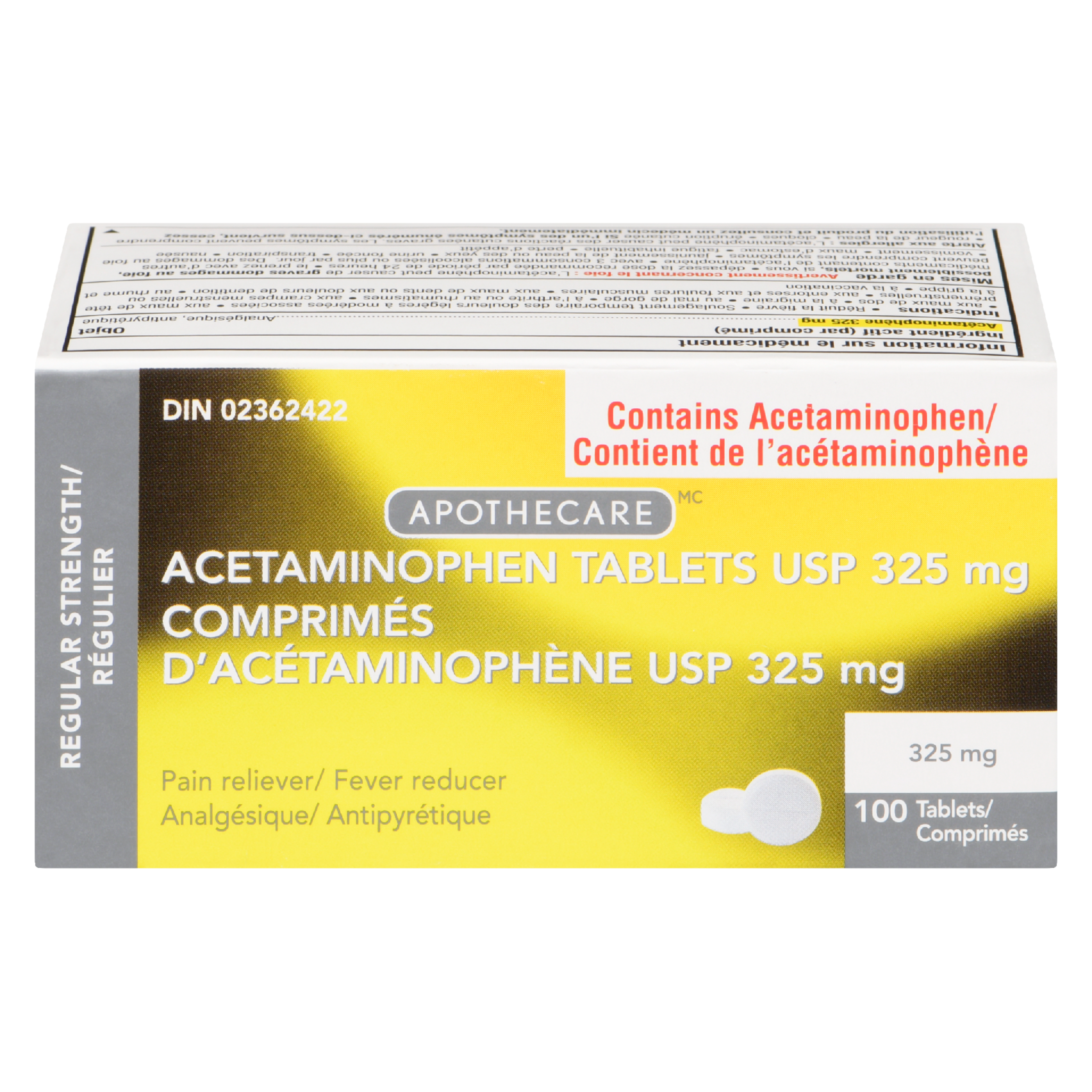 Apothecare Acetaminophen Tablets USP 325 mg Regular Strength 100 Tablets