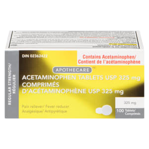 Apothecare Acetaminophen Tablets USP 325 mg Regular Strength 100 Tablets