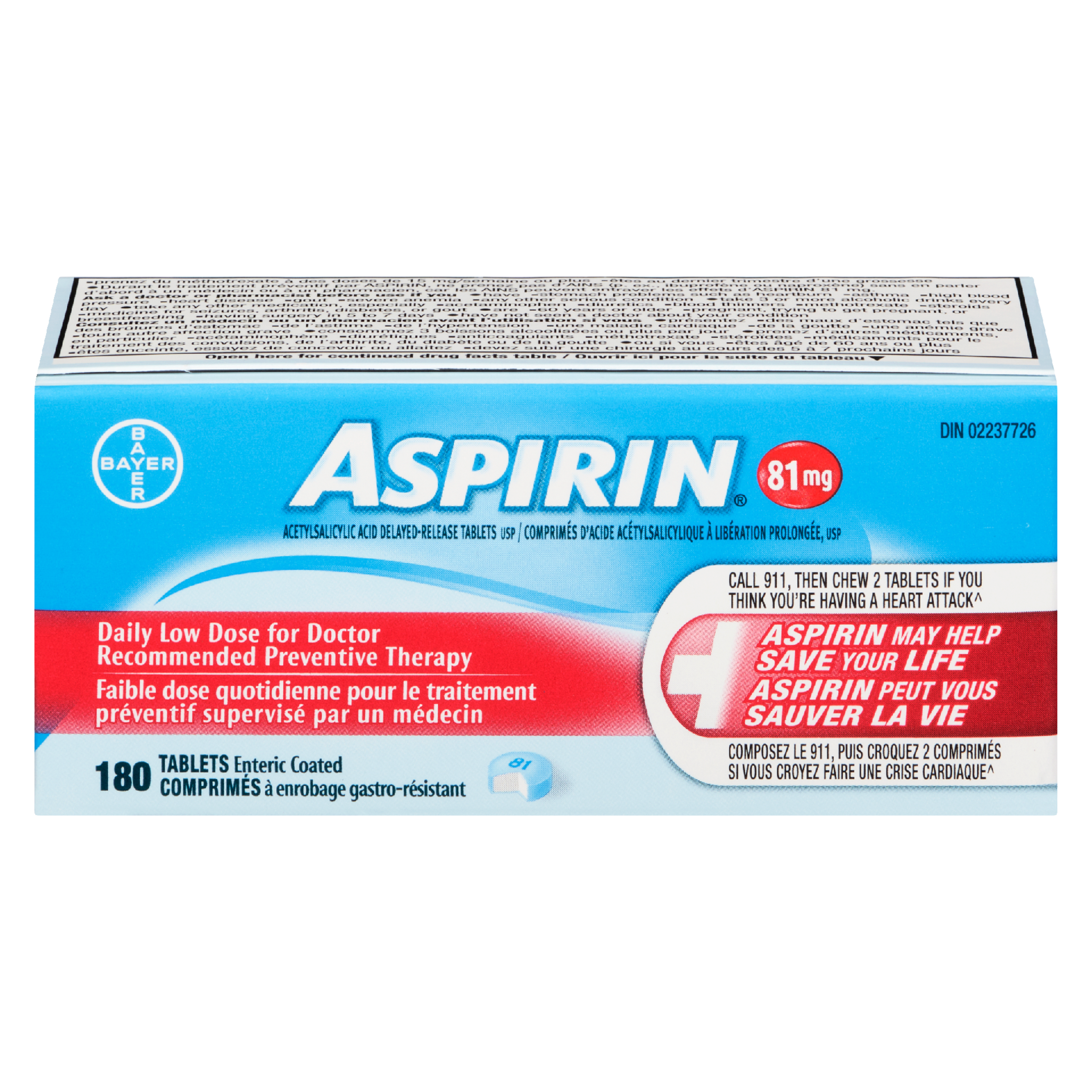 ASPIRIN Acetylsalicylic Acid Delayed-Release Tablets USP 81 mg 180 Tablets Enteric Coated