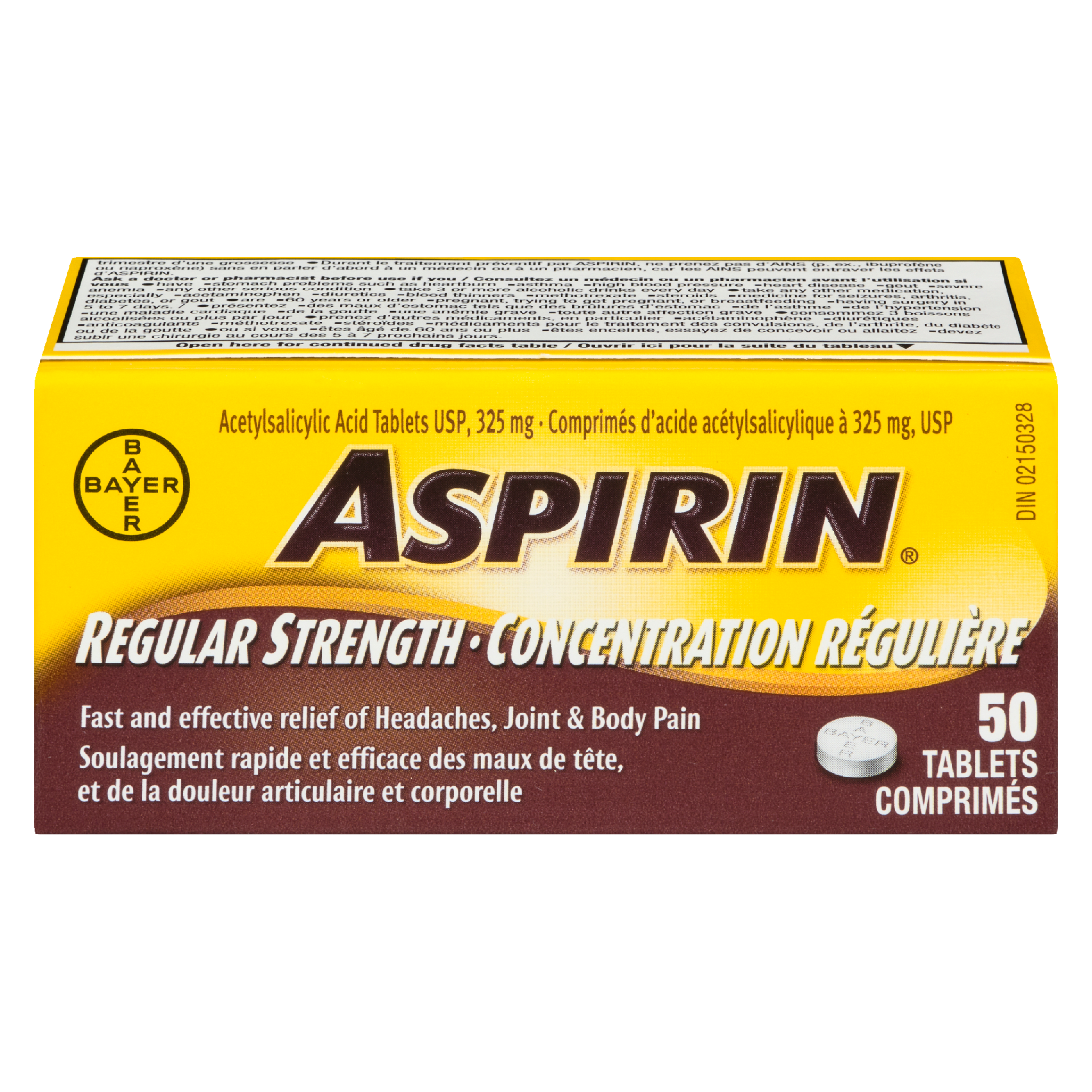ASPIRIN Acetylsalicylic Acid Tablets USP, 325 mg Regular Strength 50 Tablets