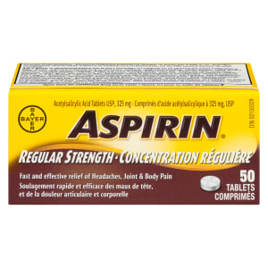 ASPIRIN Acetylsalicylic Acid Tablets USP, 325 mg Regular Strength 50 Tablets