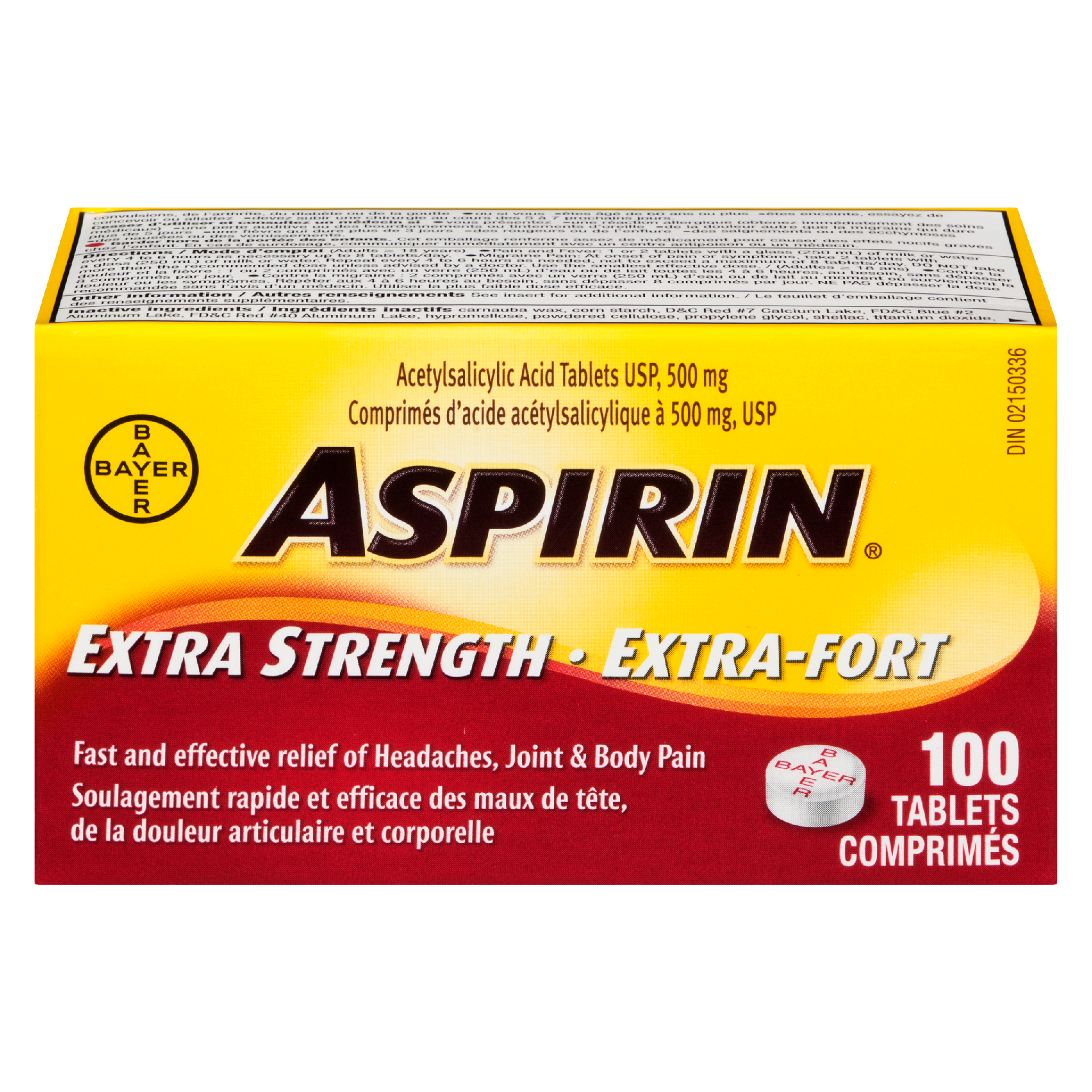 ASPIRIN Acetylsalicylic Acid Tablets USP 500 mg Extra Strength 100 Tablets