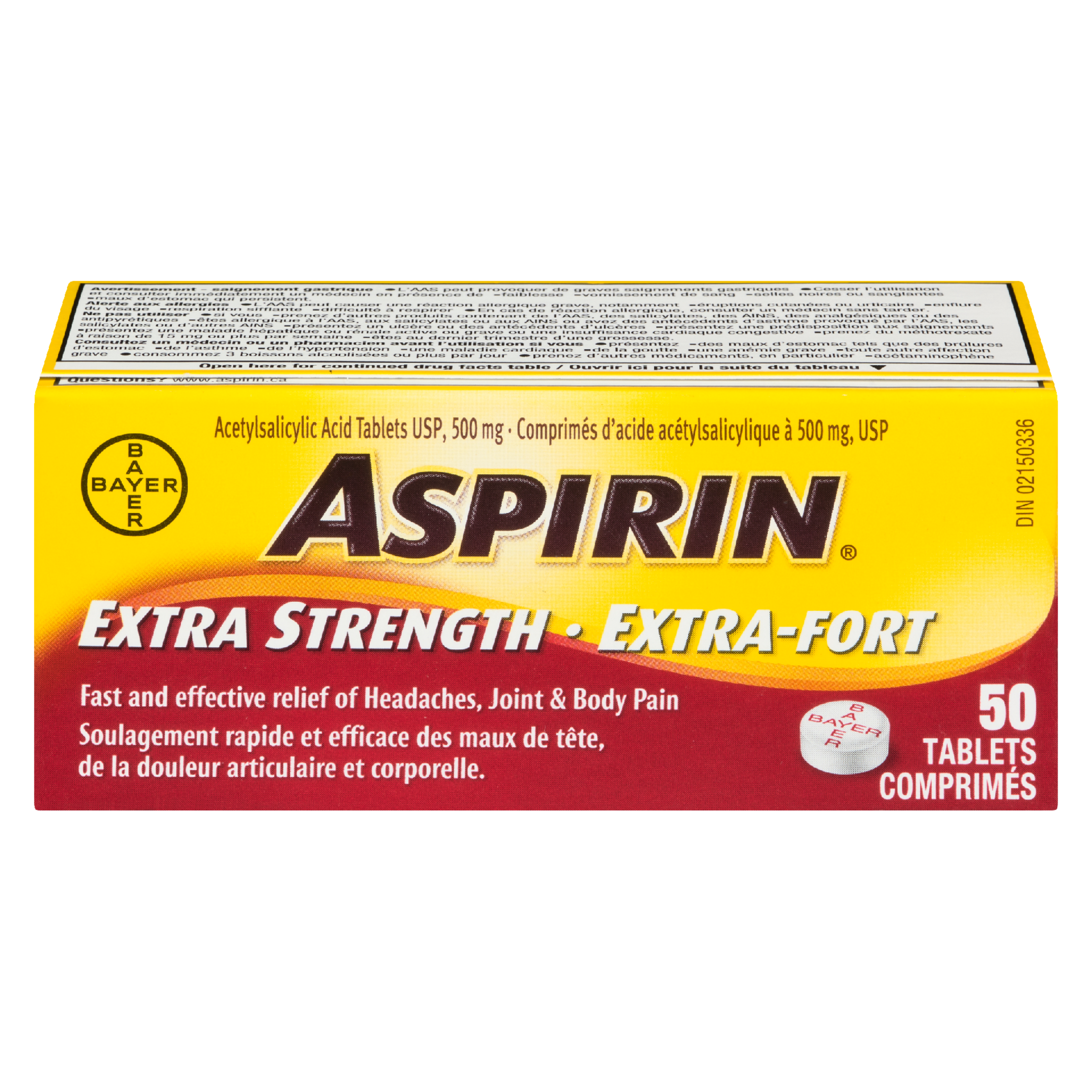 ASPIRIN Acetylsalicylic Acid Tablets USP 500 mg Extra Strength 50 Tablets