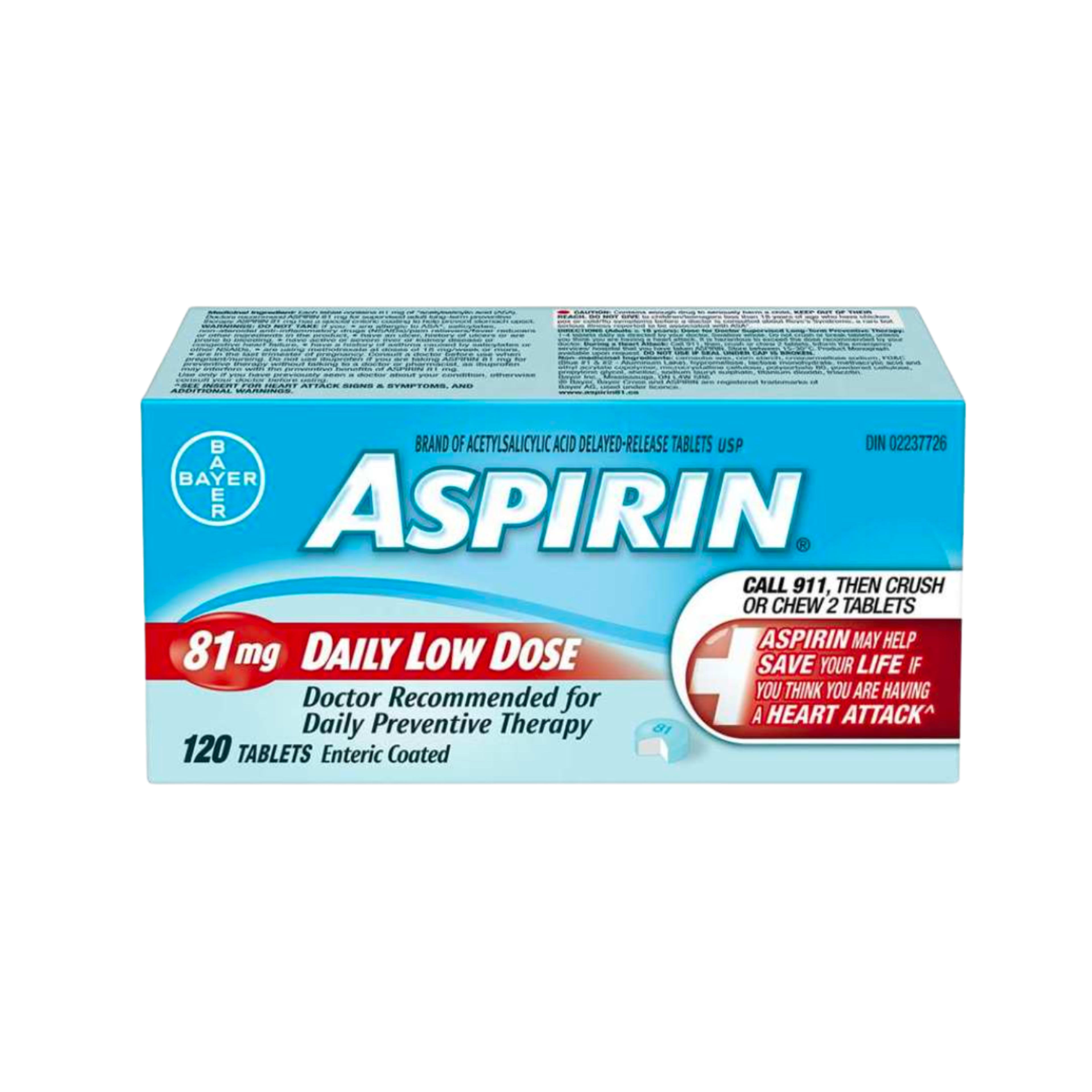 ASPIRIN Acetylsalicylic Acid Delayed-Release Tablets USP 81 mg 120 Tablets Enteric Coated