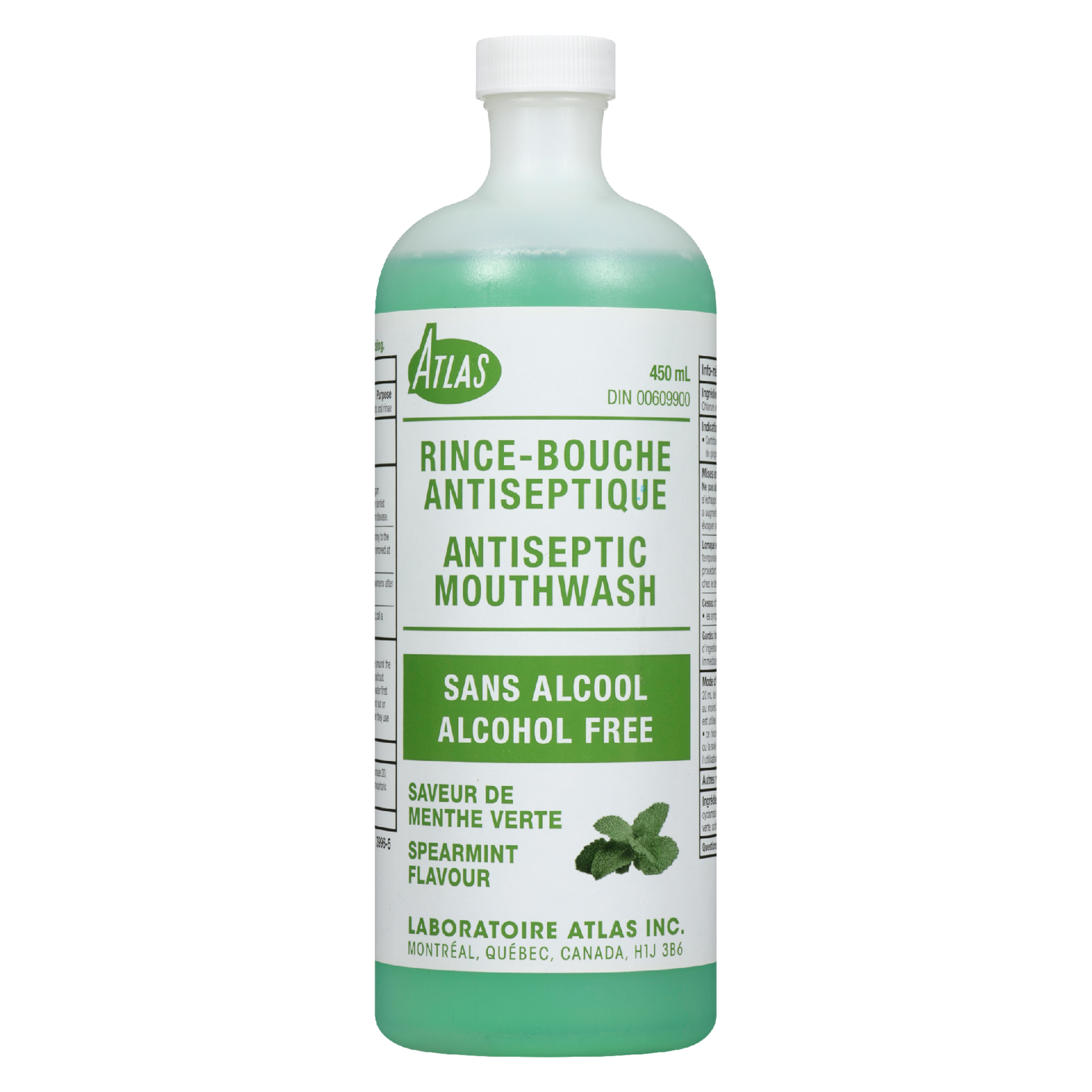 Atlas Antiseptic Mouthwash Spearmint Flavour Alcohol Free 450 ml