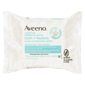 Aveeno Calm + Restore Make-Up Removing Wipes Fragrance-Free 25 Plant-Based Wipes