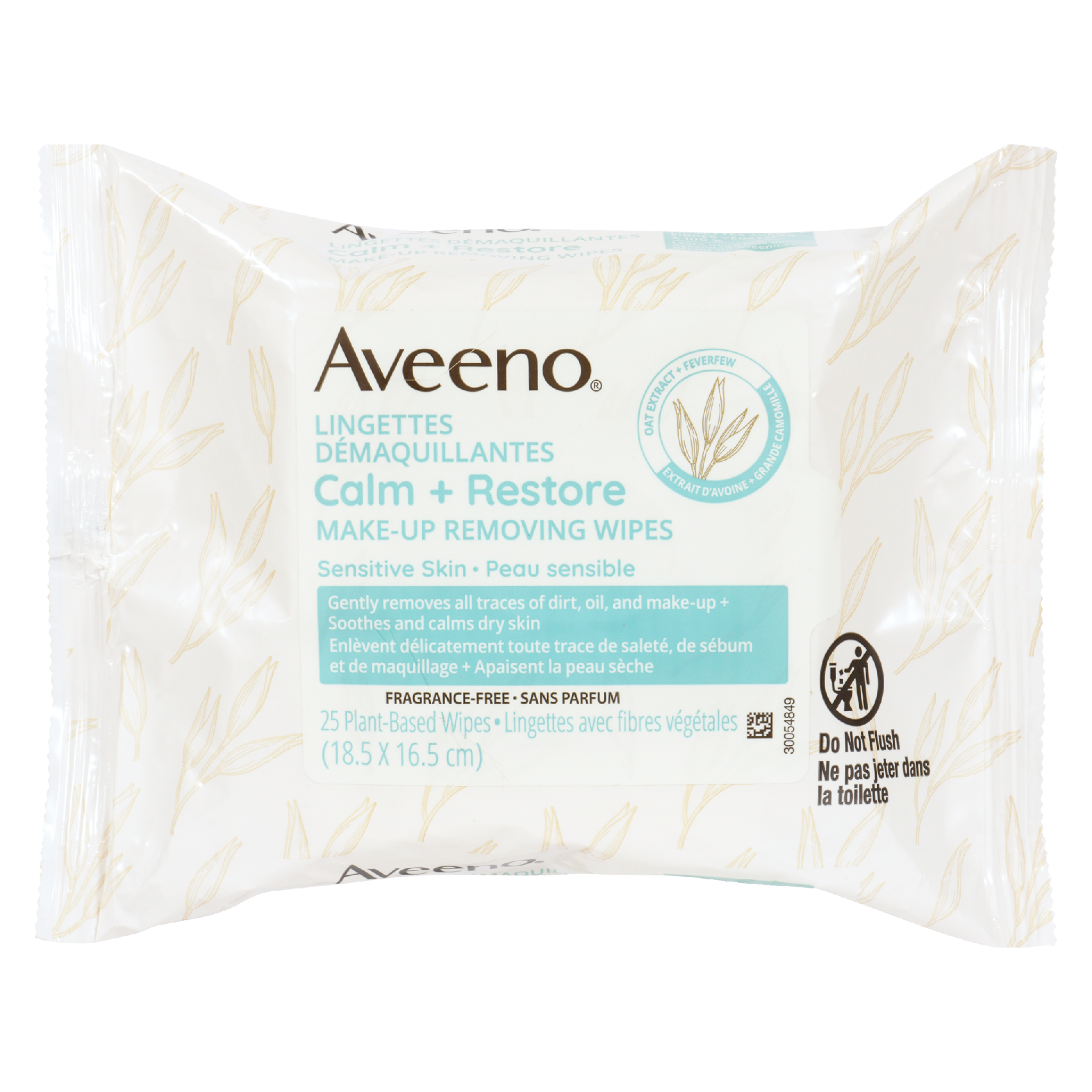 Aveeno Calm + Restore Make-Up Removing Wipes Fragrance-Free 25 Plant-Based Wipes