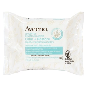 Aveeno Calm + Restore Make-Up Removing Wipes Fragrance-Free 25 Plant-Based Wipes