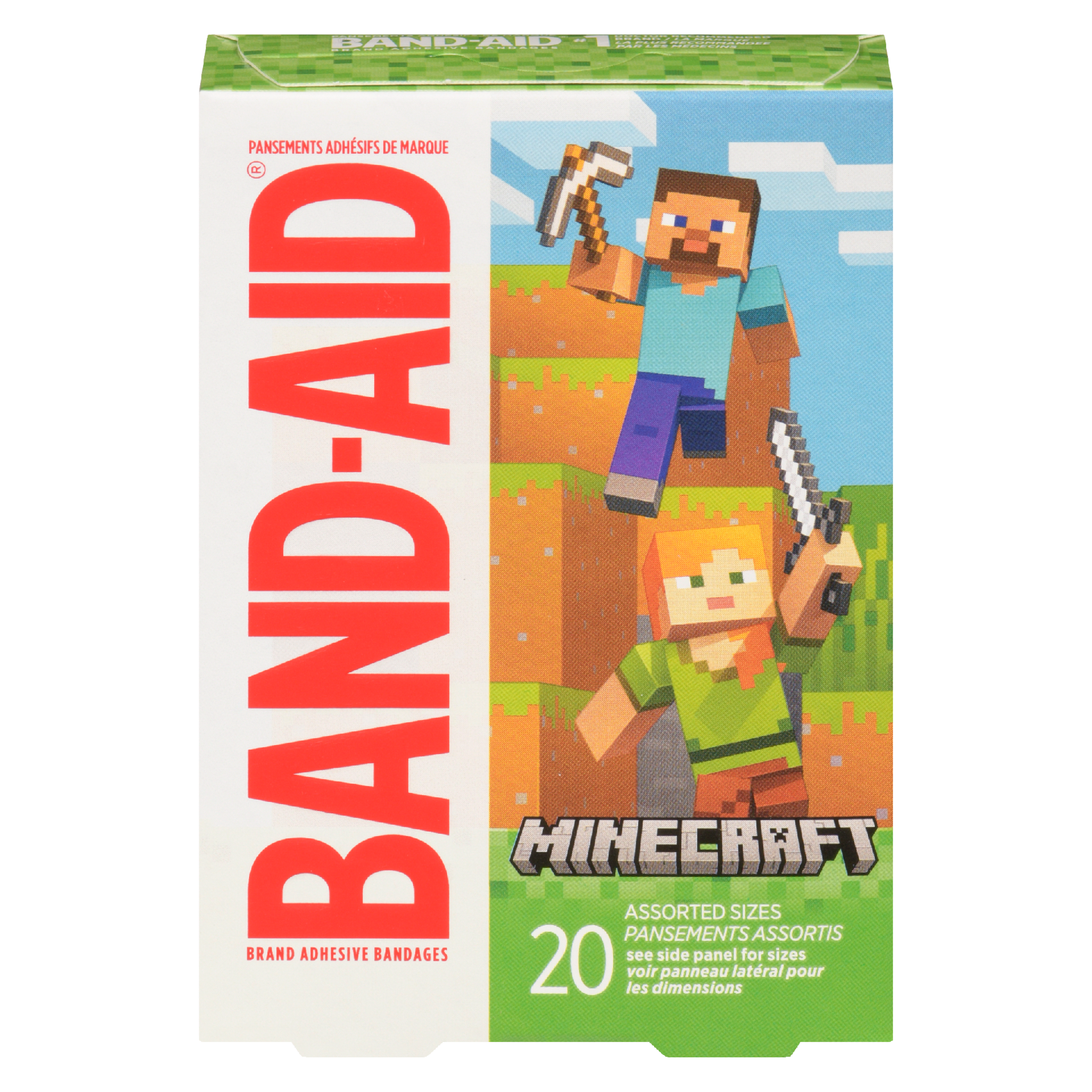 BAND-AID Brand Adhesive Bandages Minecraft 20 Assorted Sizes