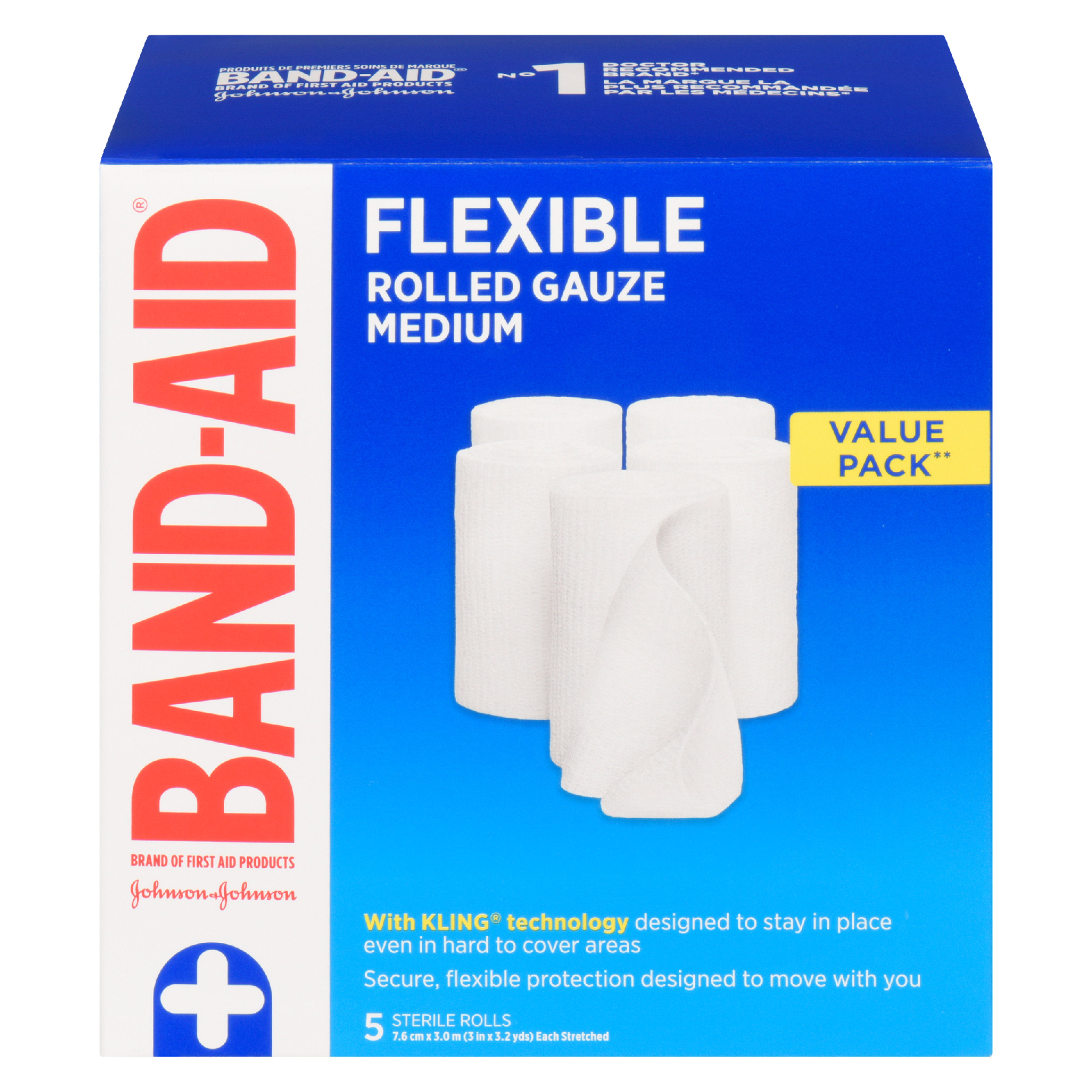 Band-Aid Flexible Rolled Gauze Medium Value Pack 5 Sterile Rolls