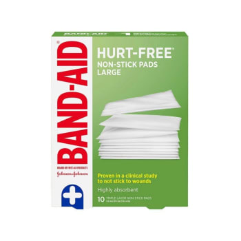 BAND-AID Hurt Free Non-Stick Pads (Large 7.6cm x 10.1cm, 10 pads)