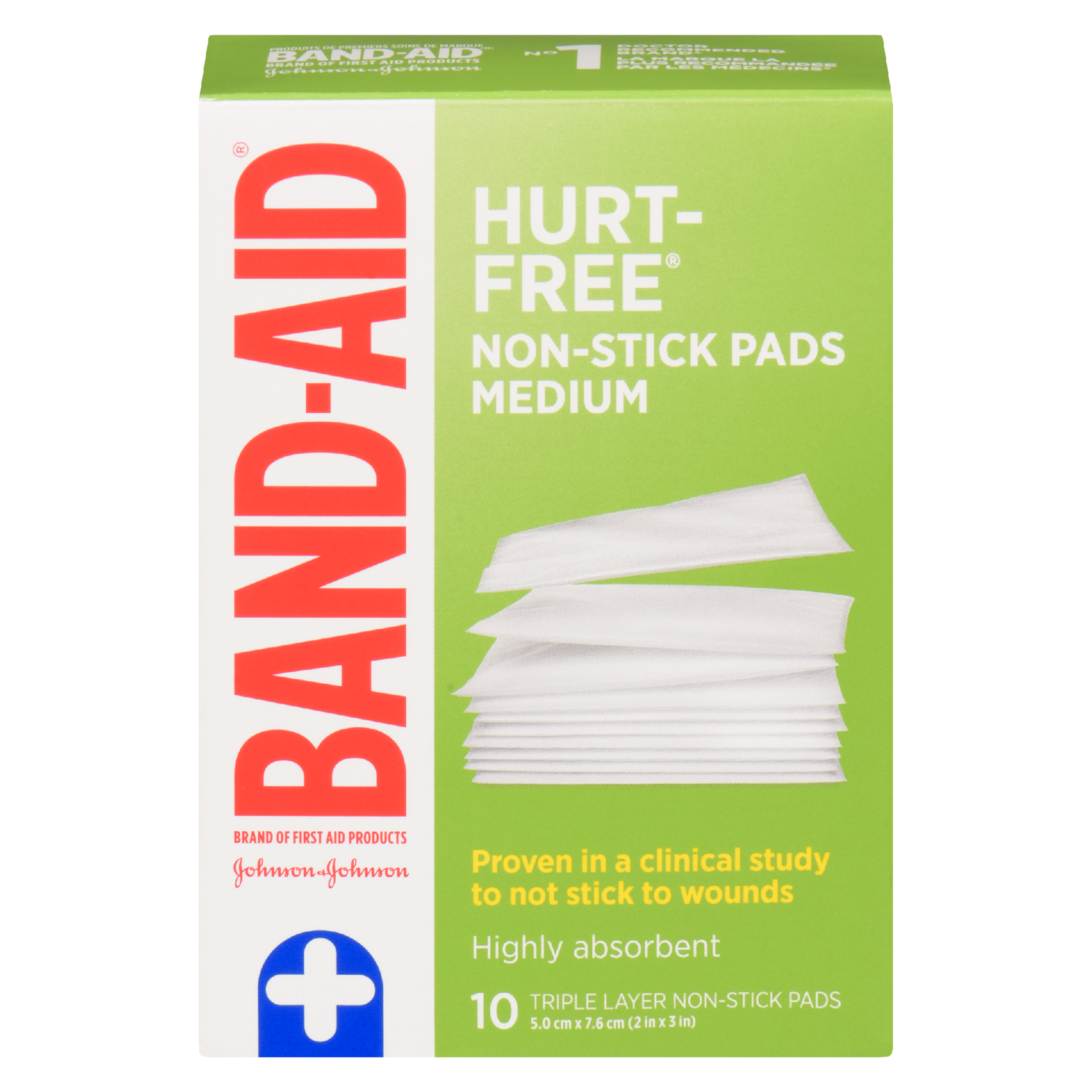 Band-Aid Hurt-Free Non-Stick Pads Medium 10 Triple Layer Non-Stick Pads