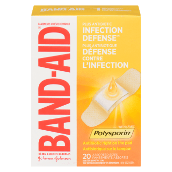Band-Aid Infection Defense Brand Adhesive Bandages Plus Antibiotic with Polysporin 20 Assorted Sizes