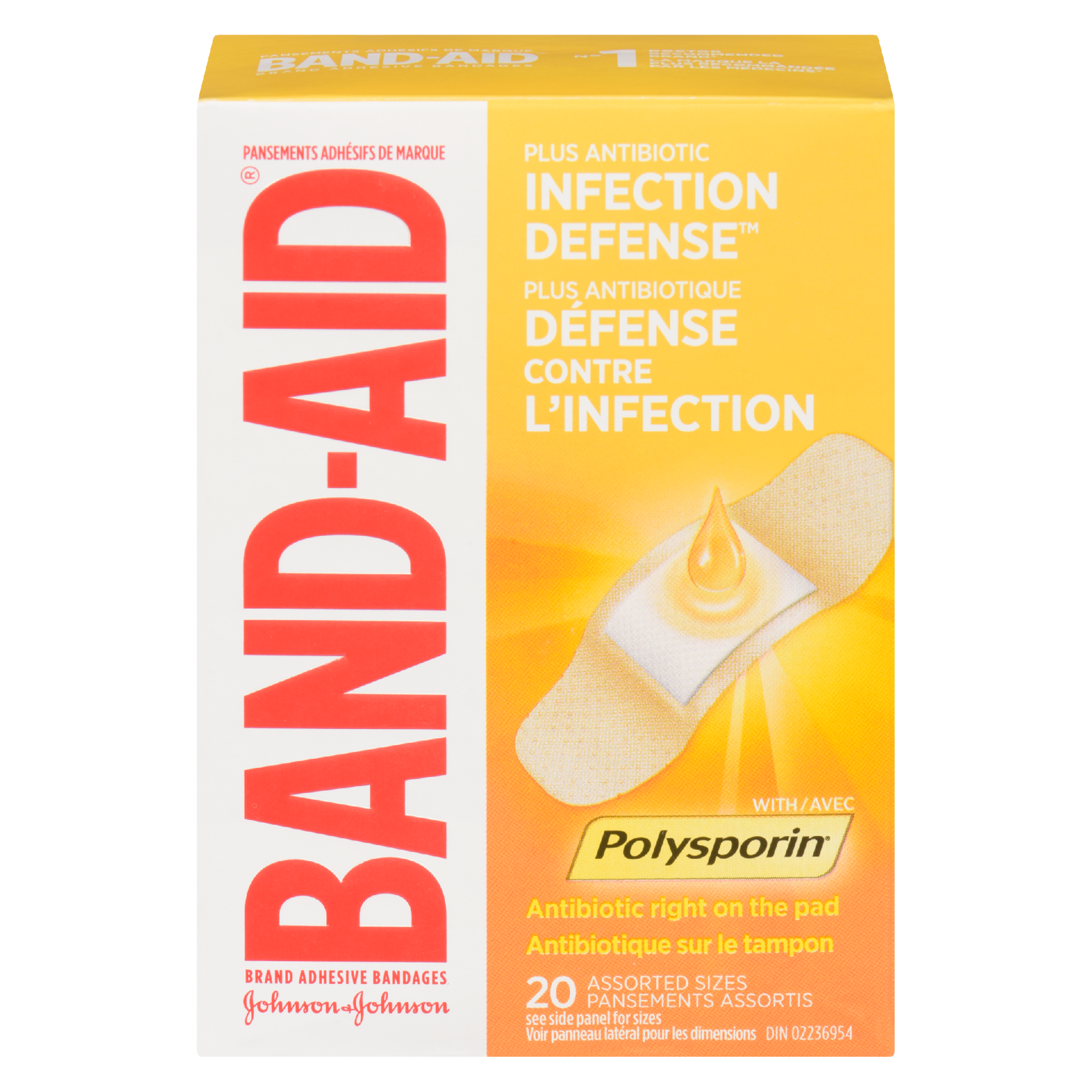 Band-Aid Infection Defense Brand Adhesive Bandages Plus Antibiotic with Polysporin 20 Assorted Sizes