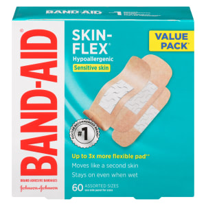 BAND-AID Skin-Flex Brand Adhesive Bandages Sensitive Skin Value Pack 60 Assorted Sizes