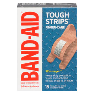 Band-Aid Tough Strips Brand Adhesive Bandages Finger Care 15 Assorted Sizes