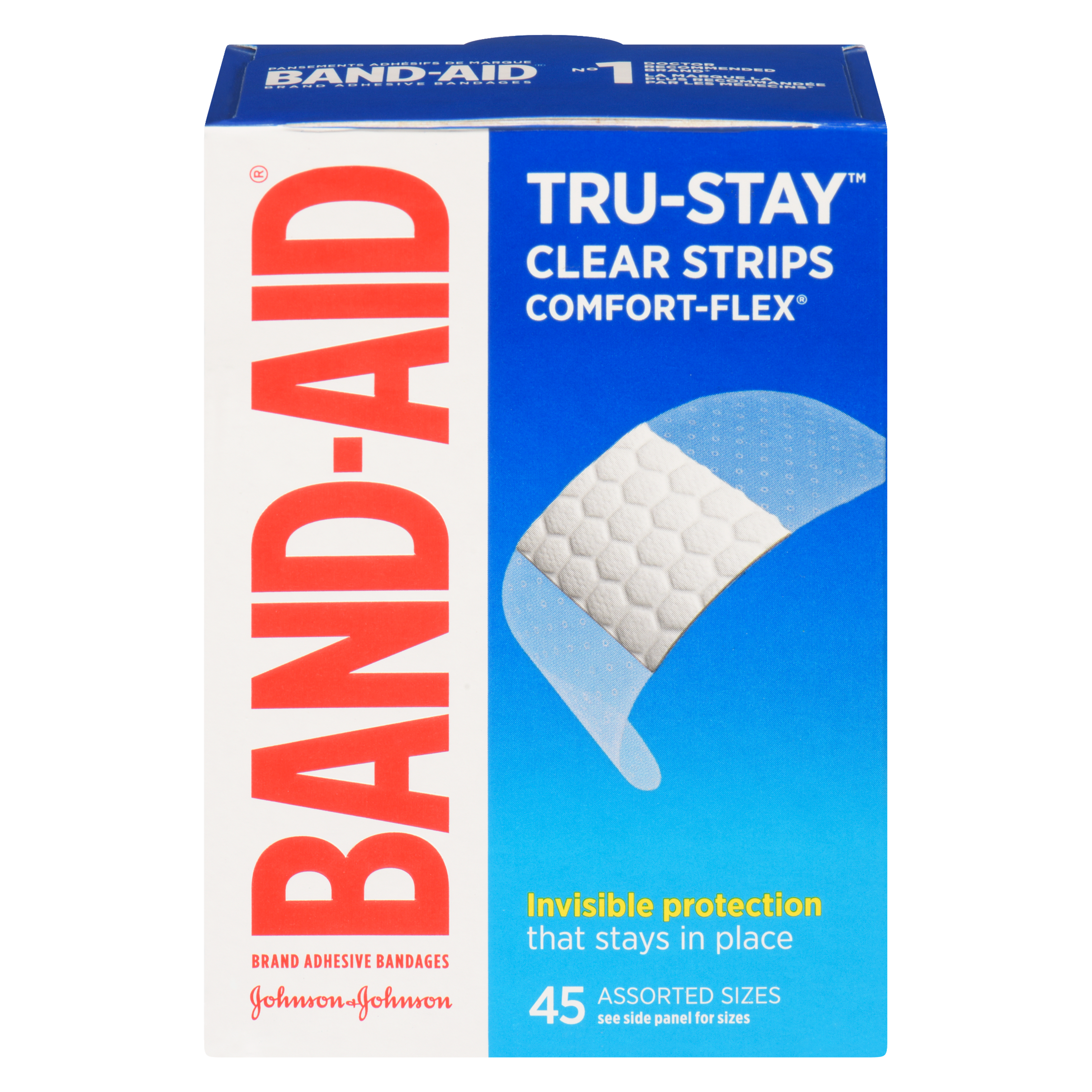 Band-Aid Tru-Stay Brand Adhesive Bandages Clear Strips Comfort-Flex 45 Assorted Sizes