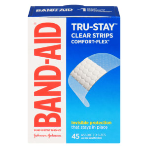 Band-Aid Tru-Stay Brand Adhesive Bandages Clear Strips Comfort-Flex 45 Assorted Sizes