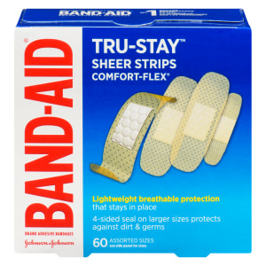 Band-Aid Tru-Stay Brand Adhesive Bandages Sheer Strips Comfort-Flex 60 Assorted Sizes