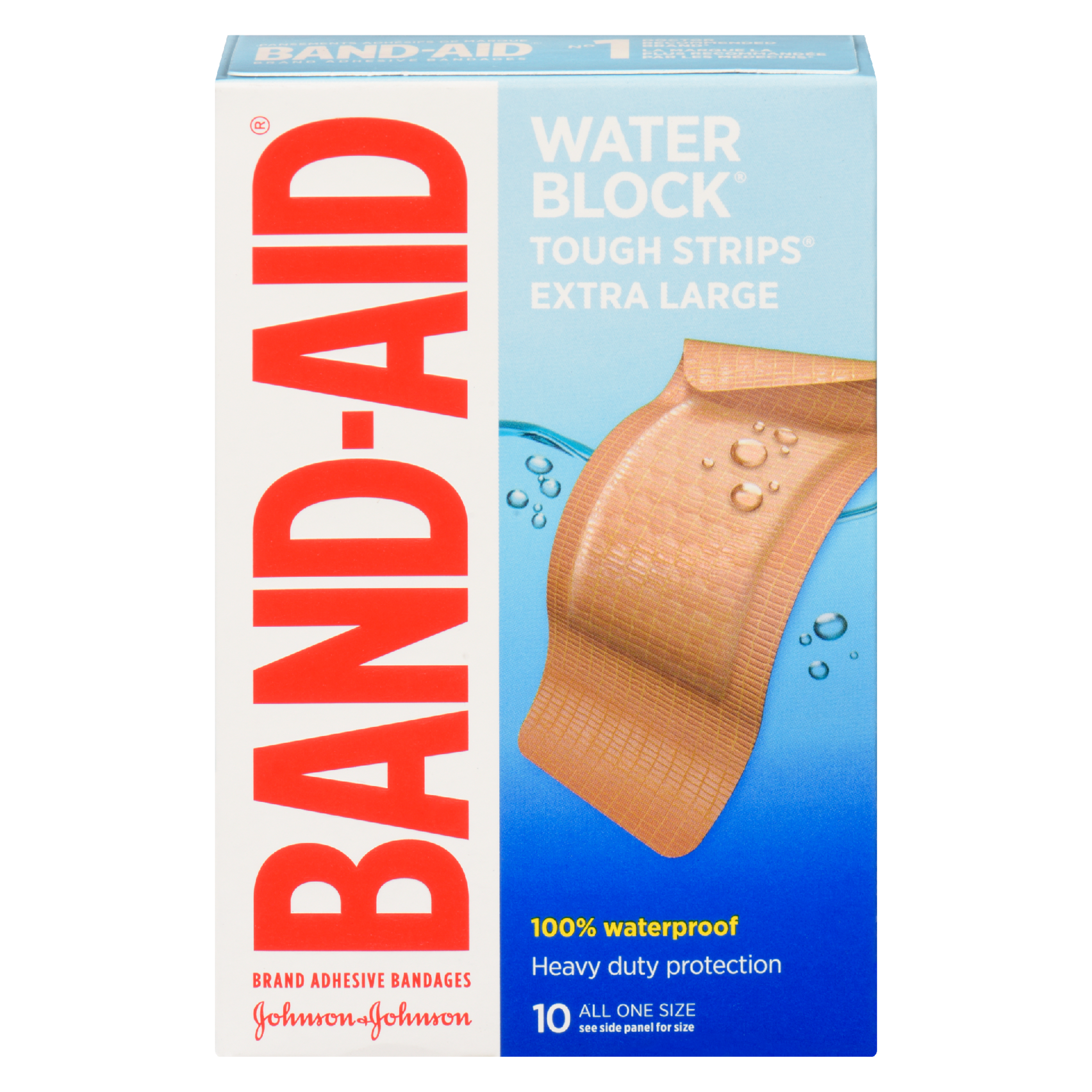 Band-Aid Water Block Tough Strips Brand Adhesive Bandages Extra Large 10 All One Size