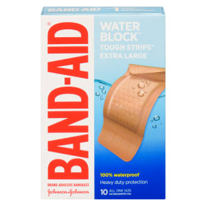 Band-Aid Water Block Tough Strips Brand Adhesive Bandages Extra Large 10 All One Size